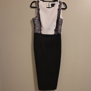 ASOS Black and White Lace-Trim Midi Dress